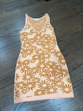 l*space Peach and Tan Floral Knit Tank Dress
